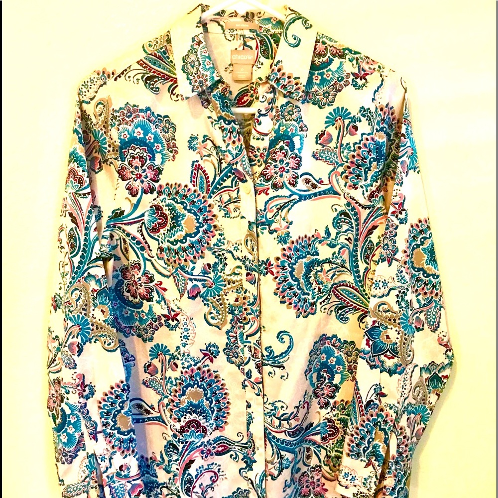 CHICO’S no iron paisley blouse size 0 (4)
